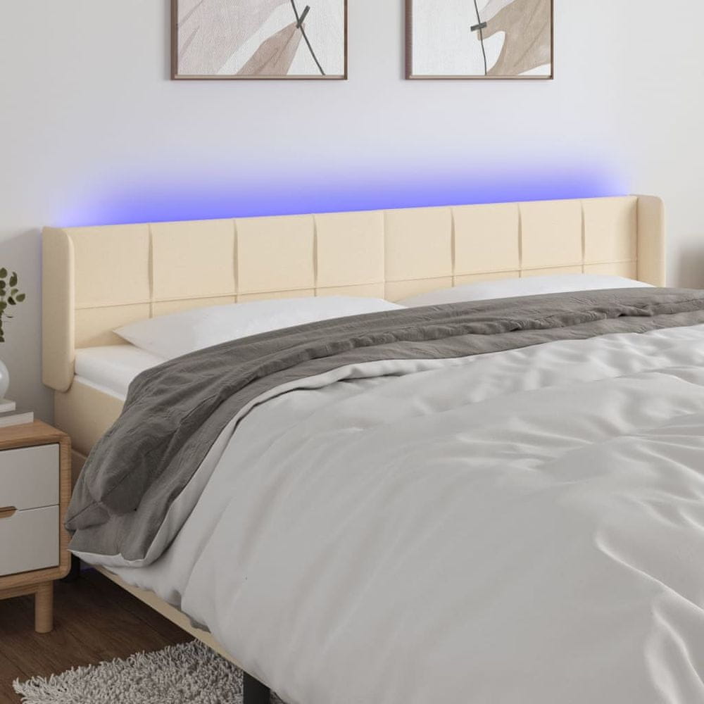 Vidaxl Čelo postele s LED krémové 183x16x78/88 cm látka